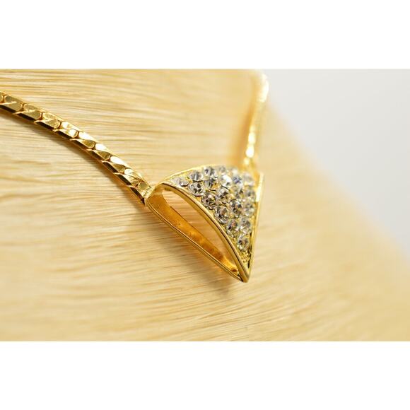 Vintage Crystal Collar Necklace Gold Herringbone Chain Rhinestone Shiny NOS 80s - Picture 7 of 12